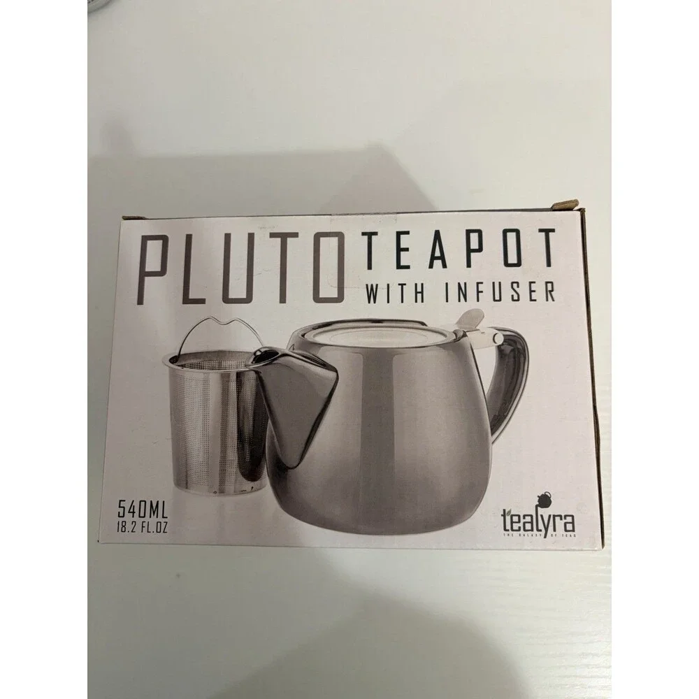 Tealyra, Pluto Teapot with Infuser 18.2 fl. oz., Gray Pocelain & Silver Lid New